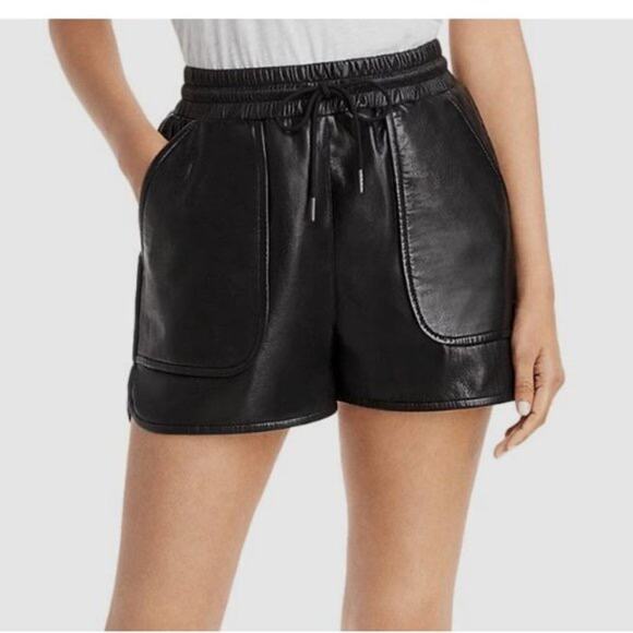 Joie Black Faux Leather Drawstring Regan Shorts Size 2 - Picture 1 of 7